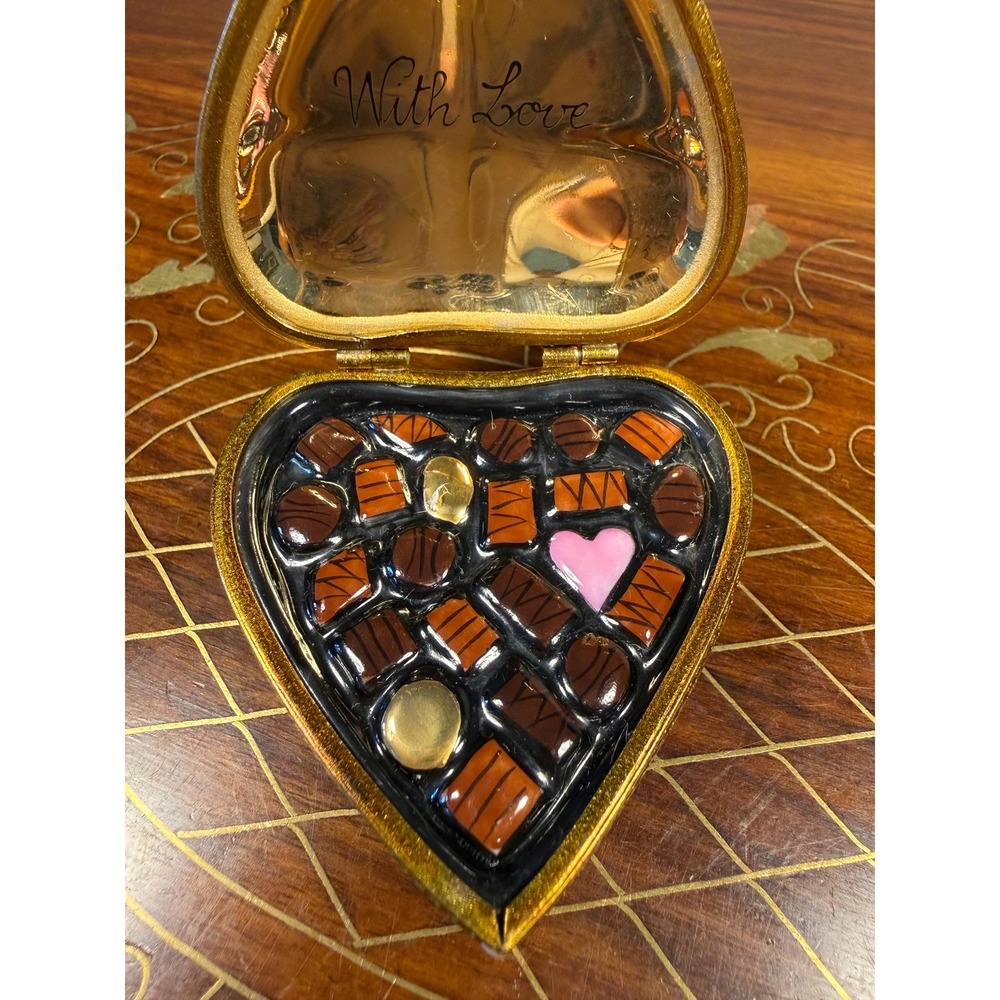 Vintage Rochard Limoges Heart Chocolate Box • Hand Painted Porcelain Trinket Box - Picture 8 of 17